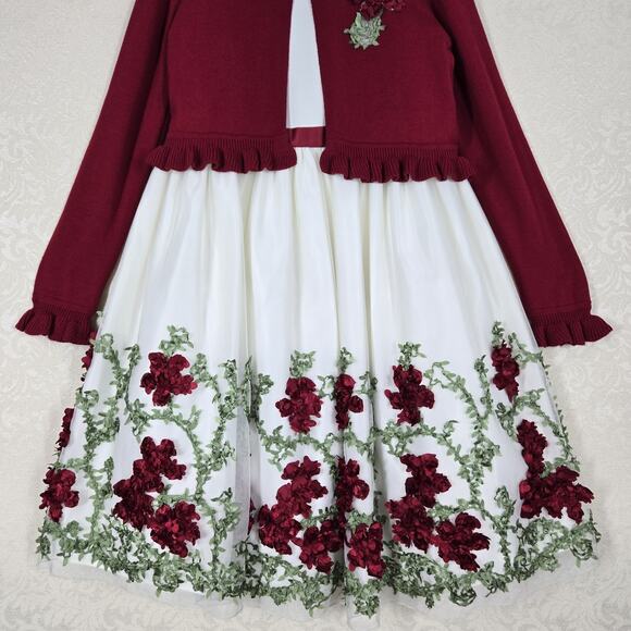 American Princess Dress Cardigan Set sz 7 White Red Green Holiday Ribbon Accents - Picture 3 of 15